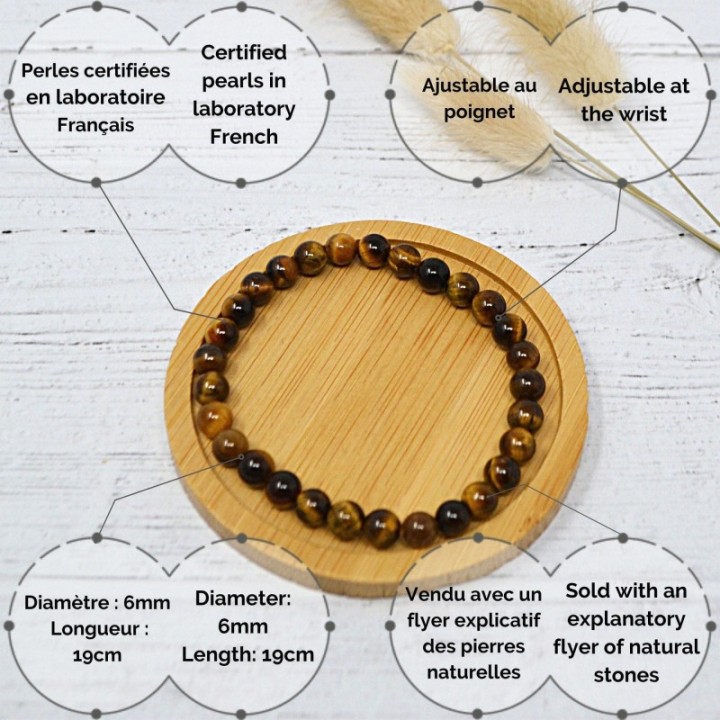Bracelet en pierre naturelle pour adultes - Œil du Tigre Marron - 19cm - Irréversible Bijoux