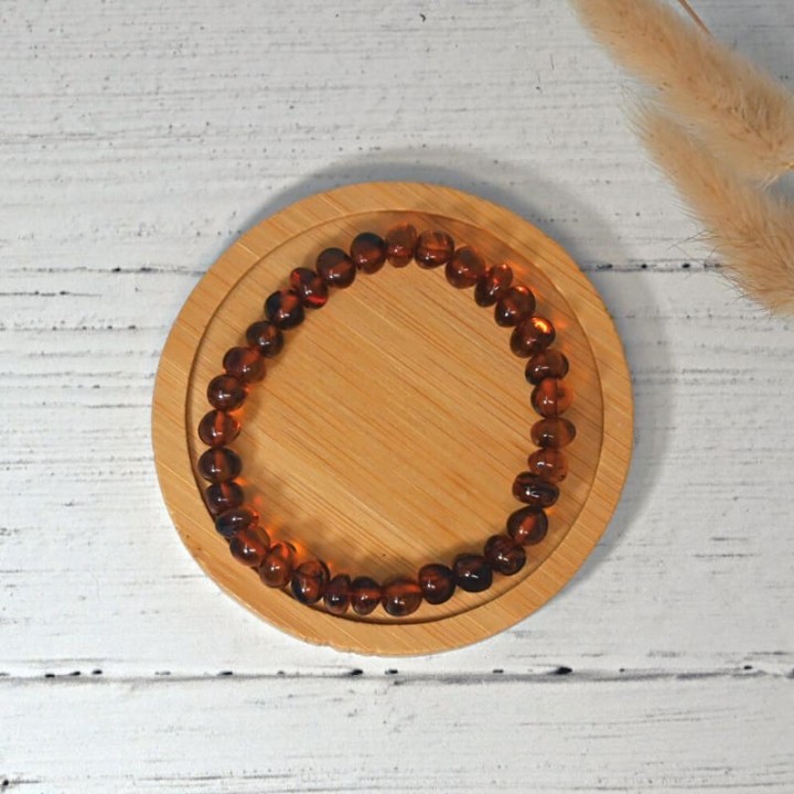 Bracciale in pietra naturale per adulti - Ambra cognac - 19 cm - Irréversible Bijoux