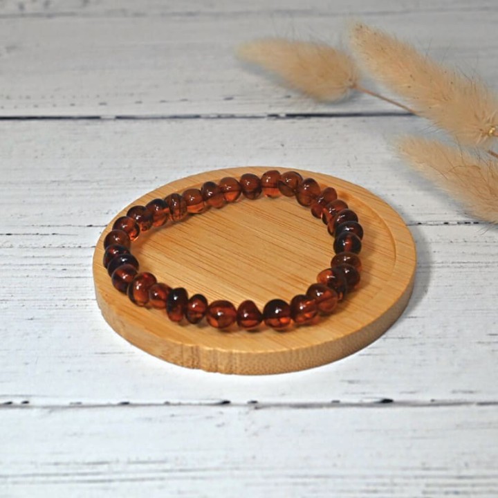Armband aus Naturstein für Erwachsene - Cognacfarbener Bernstein - 19cm - Irréversible Bijoux