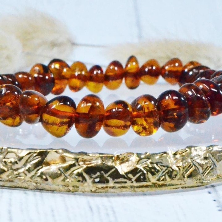 Bracelet en pierre naturelle pour adultes - Ambre cognac - 19cm - Irréversible Bijoux