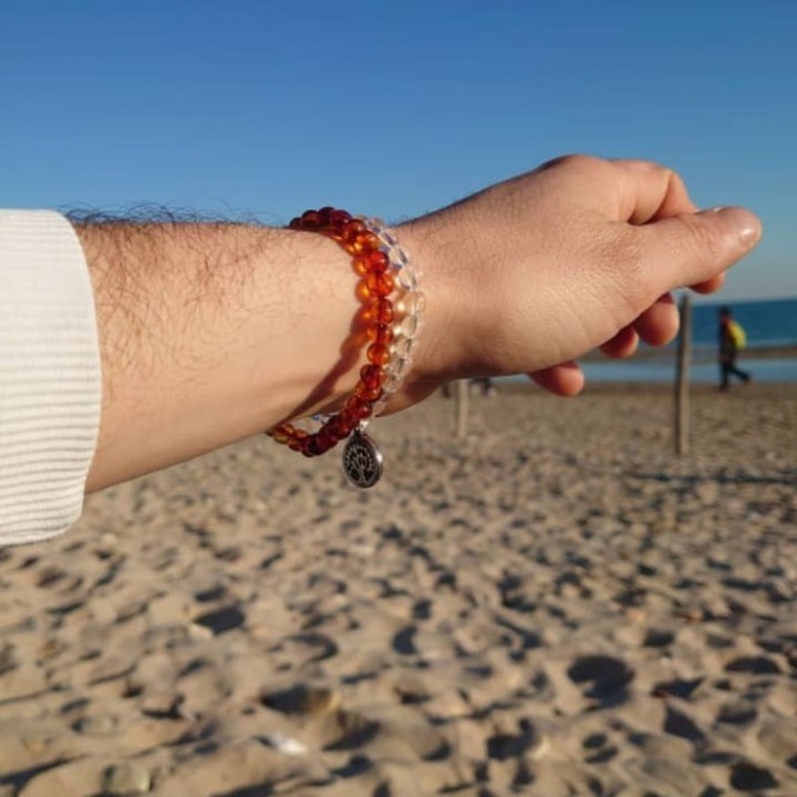 Bracelet en pierre naturelle pour adultes - Ambre cognac - 19cm - Irréversible Bijoux