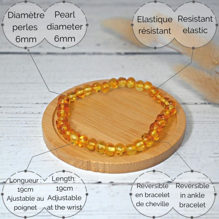 Bracciale in pietra naturale per adulti - Ambra Miele - 19 cm - Irréversible Bijoux