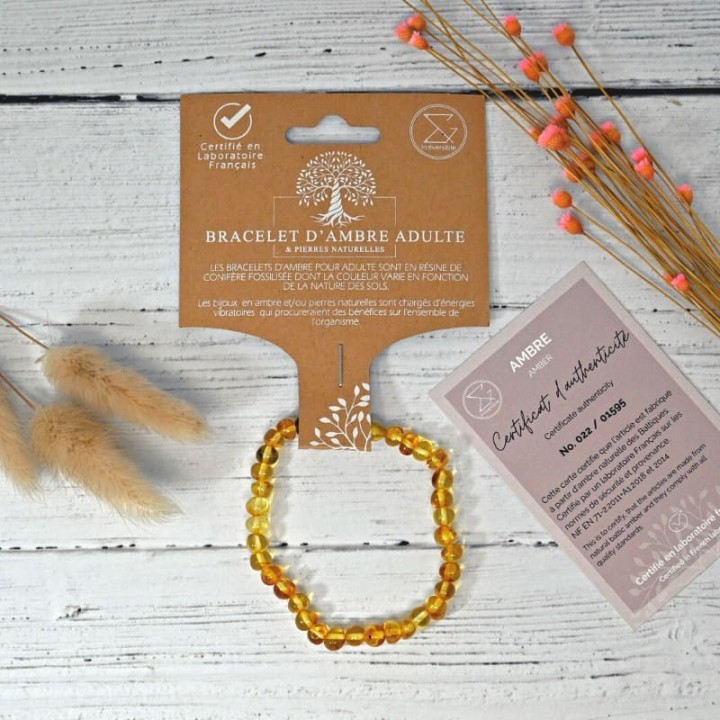 Armband aus Naturstein für Erwachsene - Ambre Honey - 19cm - Irréversible Bijoux