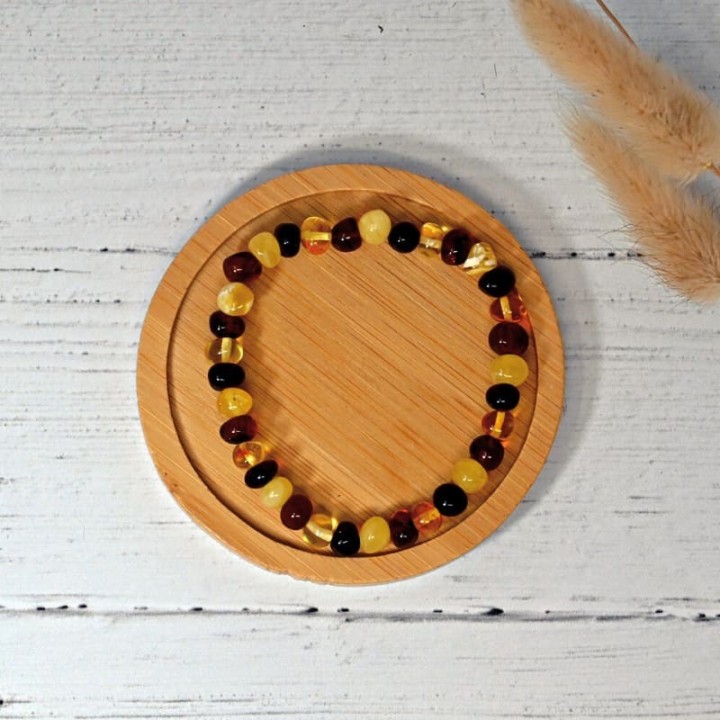 Bracciale in pietra naturale per adulti - Ambra multicolore - 19 cm - Irréversible Bijoux