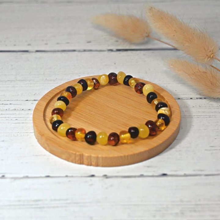 Bracelet en pierre naturelle pour adultes - Ambre multicolore - 19cm - Irréversible Bijoux