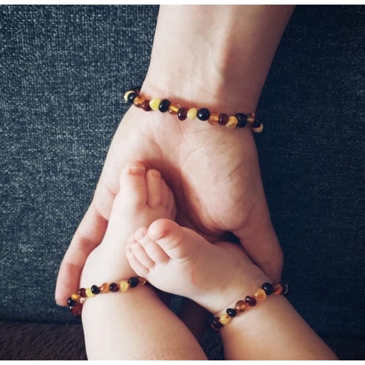 Armband aus Naturstein für Erwachsene - Bernstein mehrfarbig - 19cm - Irréversible Bijoux