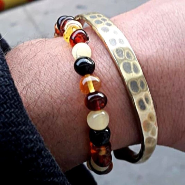 Bracelet en pierre naturelle pour adultes - Ambre multicolore - 19cm - Irréversible Bijoux