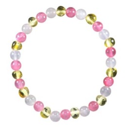 Bracciale in pietre naturali per adulti - Ambra limone, calcedonio e quarzo rosa - 19 cm - Irréversible Bijoux