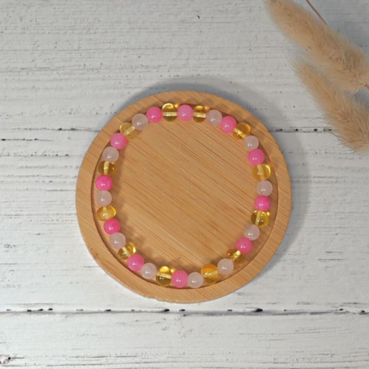 Bracciale in pietre naturali per adulti - Ambra limone, calcedonio e quarzo rosa - 19 cm - Irréversible Bijoux
