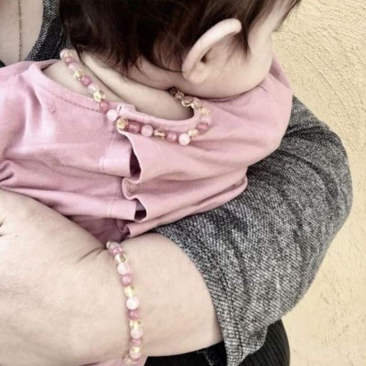 Bracelet en pierre naturelle pour adultes - Ambre Lemon, Calcédoine & Quartz rose - 19cm - Irréversible Bijoux
