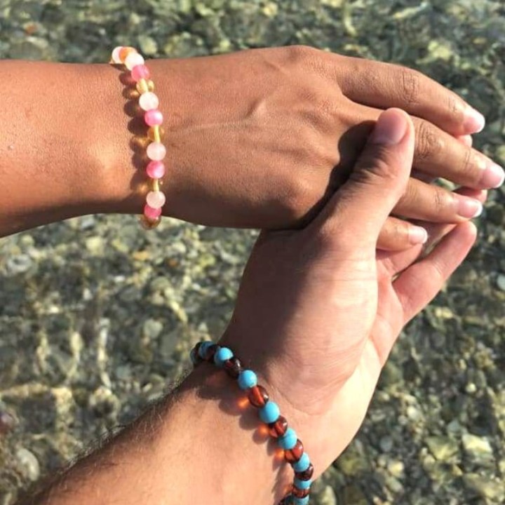 Bracciale in pietre naturali per adulti - Ambra limone, calcedonio e quarzo rosa - 19 cm - Irréversible Bijoux
