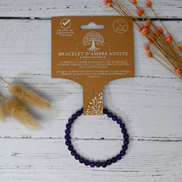 Bracciale in pietra naturale per adulti - Ametista - 19 cm - Irréversible Bijoux