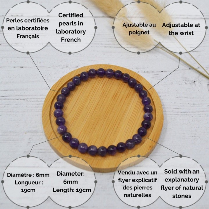 Bracciale in pietra naturale per adulti - Ametista - 19 cm - Irréversible Bijoux