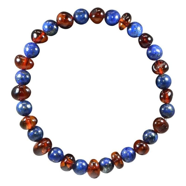 Armband aus Naturstein für Erwachsene - Cognac Bernstein & Lapis Lazuli - 19cm - Irréversible Bijoux