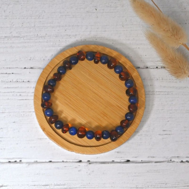 Armband aus Naturstein für Erwachsene - Cognac Bernstein & Lapis Lazuli - 19cm - Irréversible Bijoux