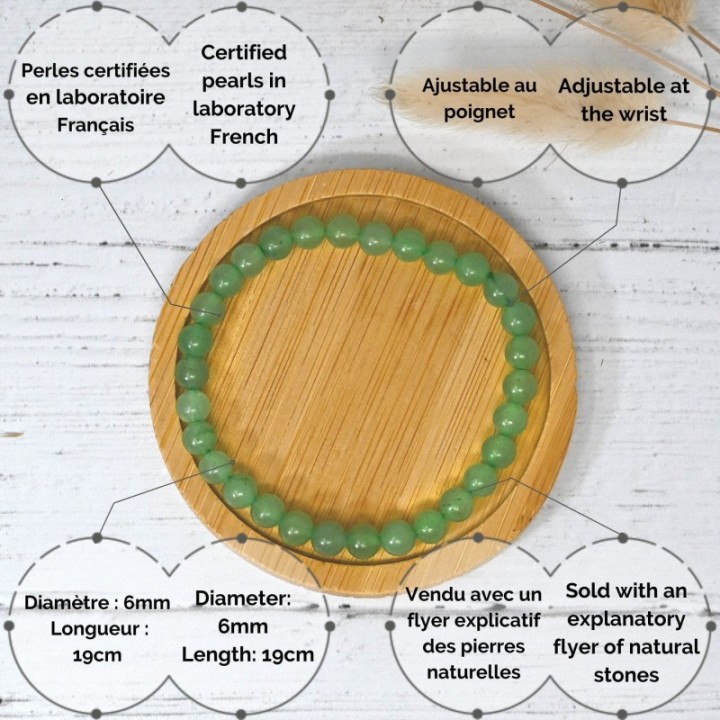 Bracelet en pierre naturelle pour adultes - Aventurine - 19cm - Irréversible Bijoux
