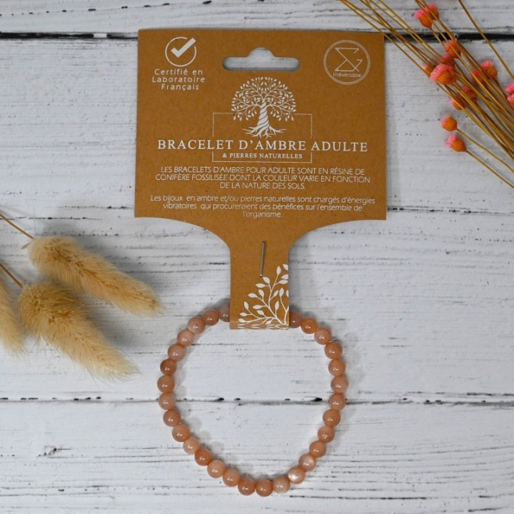 Bracelet en pierre naturelle pour adultes - Pierre de soleil - 19cm - Irréversible Bijoux