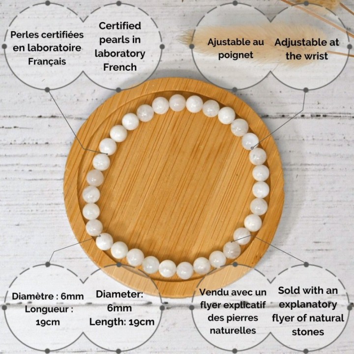 Bracelet en pierre naturelle pour adultes - Pierre de lune - 19cm - Irréversible Bijoux