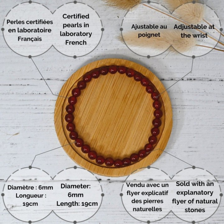 Bracelet en pierre naturelle pour adultes - Cornaline - 19cm - Irréversible Bijoux