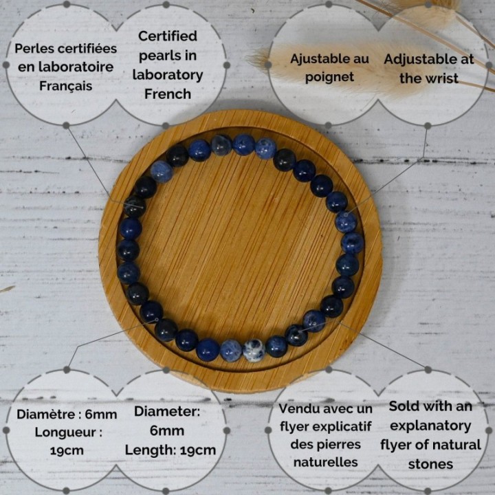 Bracciale in pietra naturale per adulti - Sodalite - 19 cm - Irréversible Bijoux