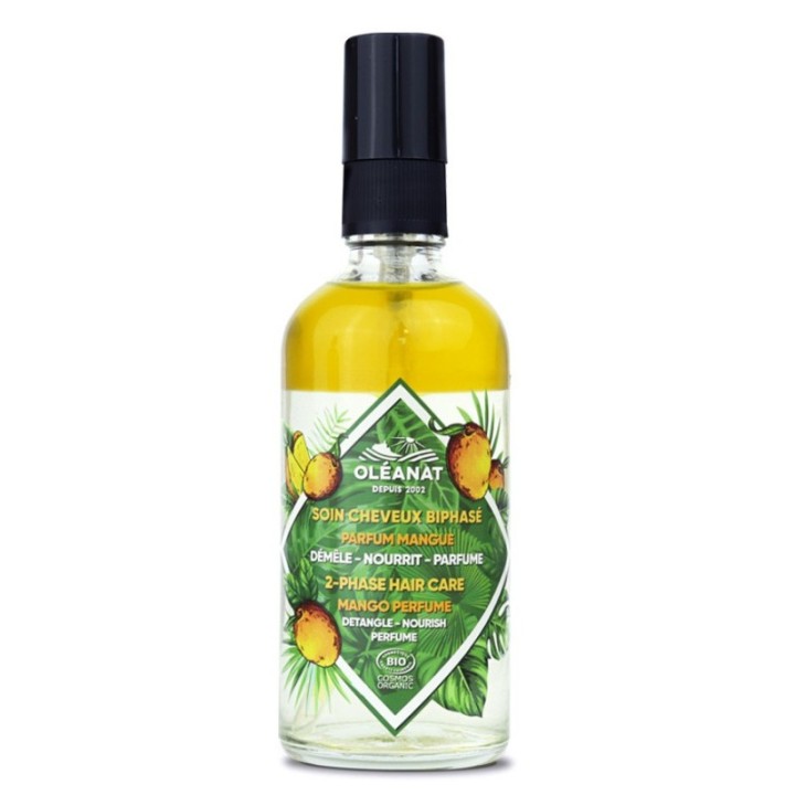 Soin hydratant biphasé BIO pour les cheveux - Sans rinçage, parfum de mangue - 100ml - Oléanat