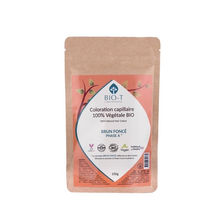 Colore organico 100% naturale per capelli, Marrone scuro (Fase A*) - 100g - BIO-T