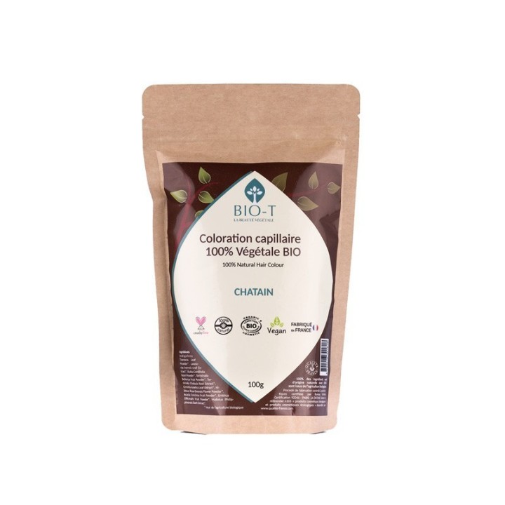 100% natürliche Pflanzenhaarfarbe & BIO, Kastanienbraun - 100g - BIO-T