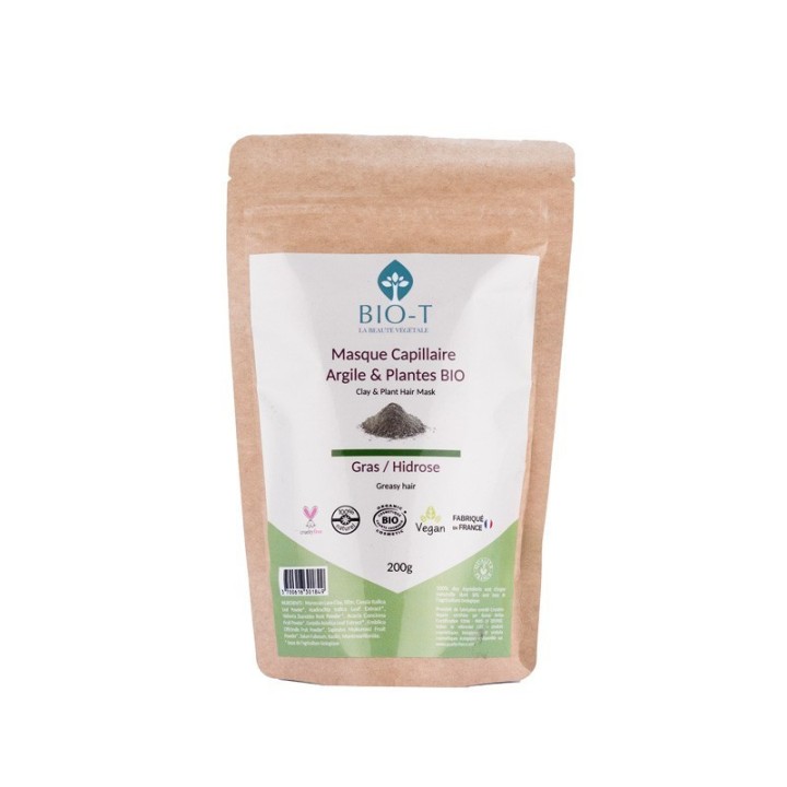 BIO-Haarmaske mit Tonerde & Ayurvedische Pflanzen, Fett & Hidrose - 200g - BIO-T