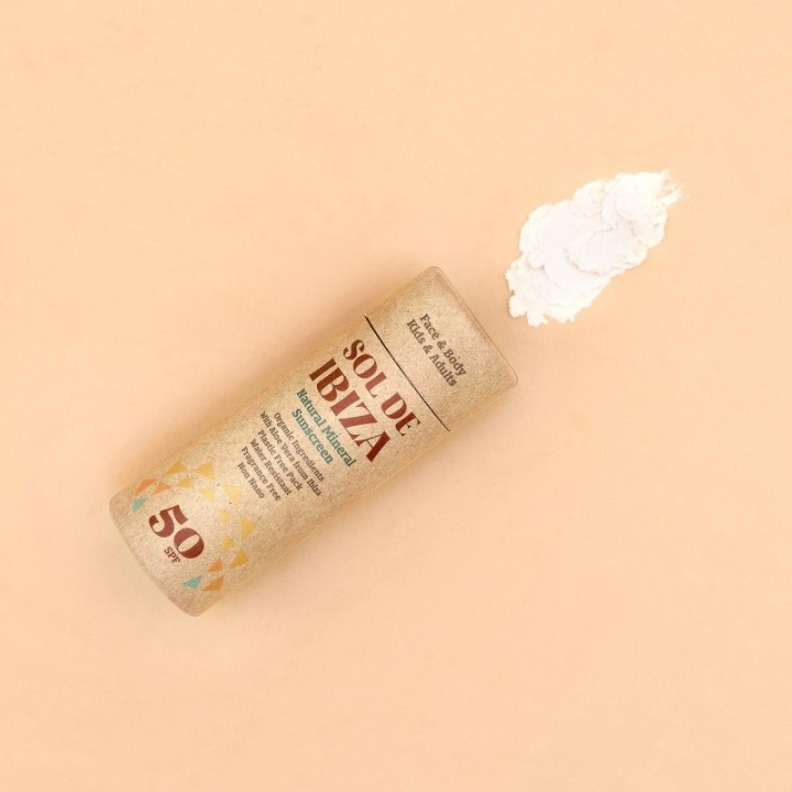 Natürlicher, fester Sonnenschutz in Karton & wasserfreiem Stick - Für Gesicht & Körper - SPF 50, 45g - Sol de Ibiza