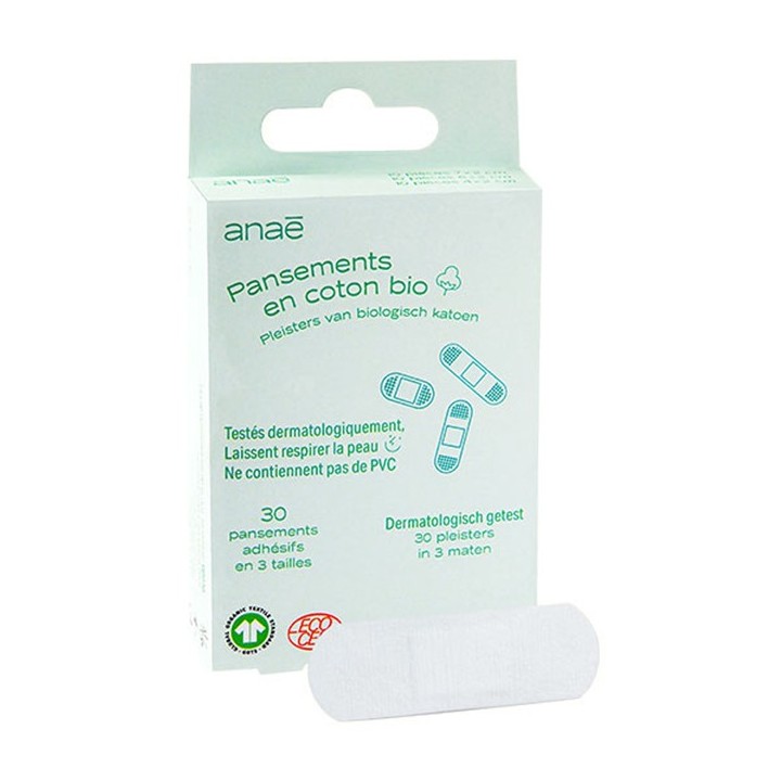 Pansements en coton BIO - Assortiment de 3 tailles, 30pces - Anaé