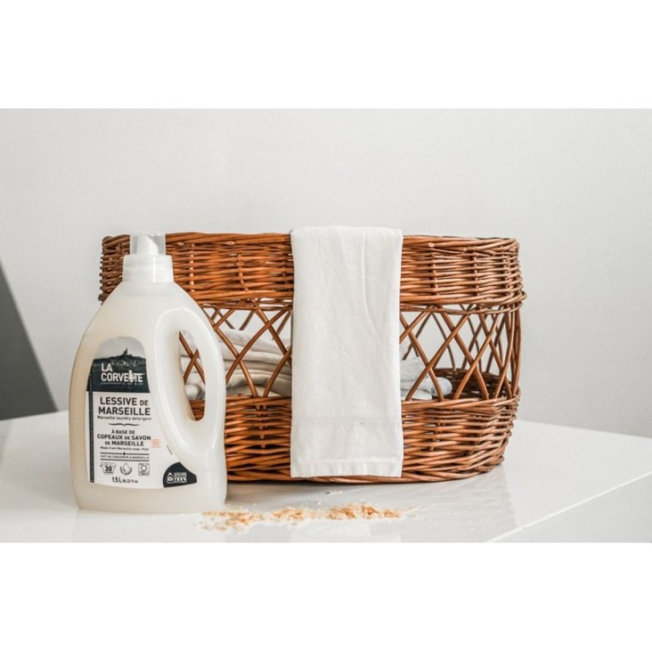 Lessive liquide BIO de Marseille, à base de copeaux de savon de Marseille - 1,5L (30 lavages) - La Corvette