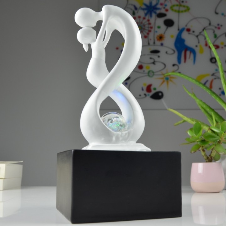 Wasserfontäne - "Amor" Schwarz & Weiß (mit LED-Licht und Kugel) - Zen'Light
