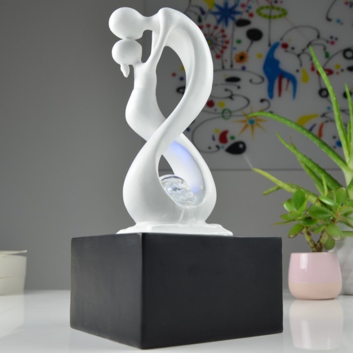 Wasserfontäne - "Amor" Schwarz & Weiß (mit LED-Licht und Kugel) - Zen'Light
