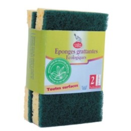 Eponges grattantes 2 en 1 - En PET et cellulose végétale - 2 pièces - La Droguerie écologique