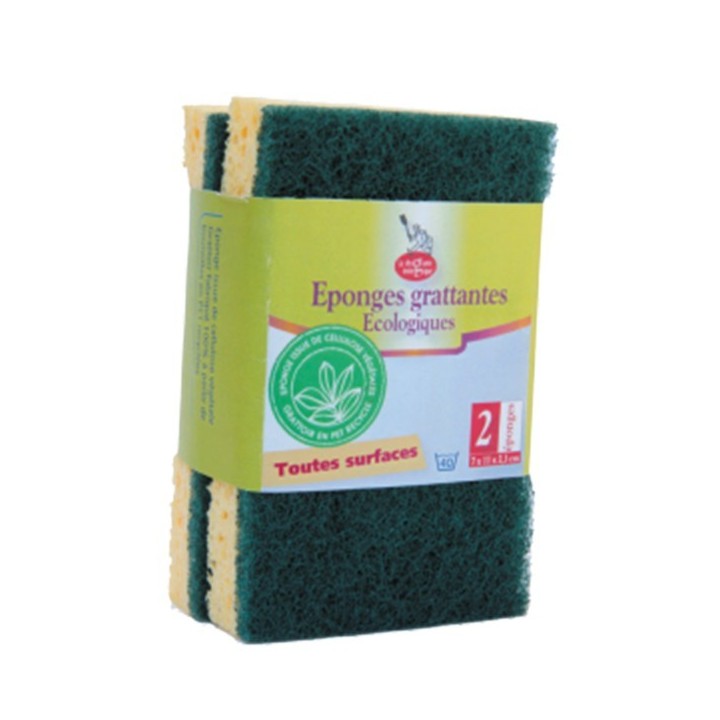 Spugne abrasive ecologici, PET riciclato e cellulosa vegetale - 2 pz - La Droguerie écologique