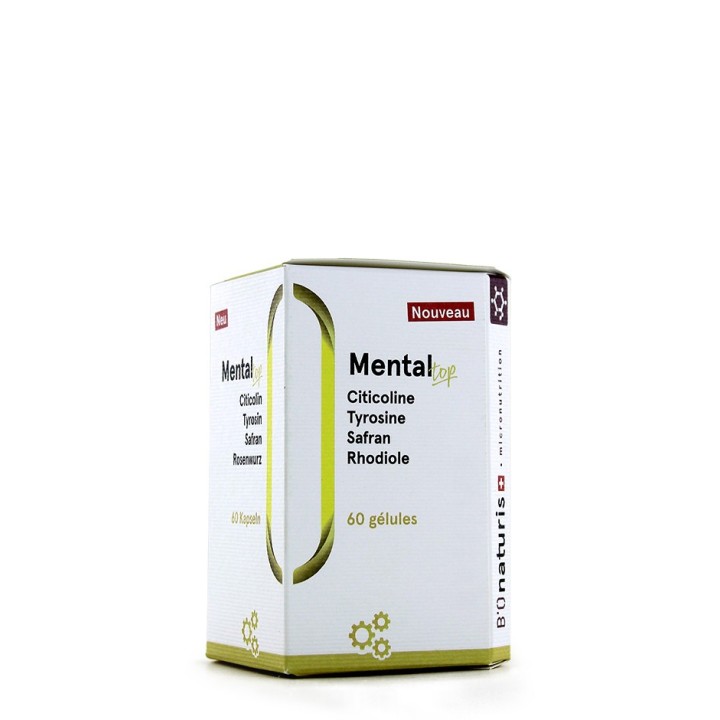 Mental TOP - Citicolin, Tyrosin, Rhodolia & Safran, um Ihre mentale Belastung zu zähmen - 60 Kapseln - BIOnaturis