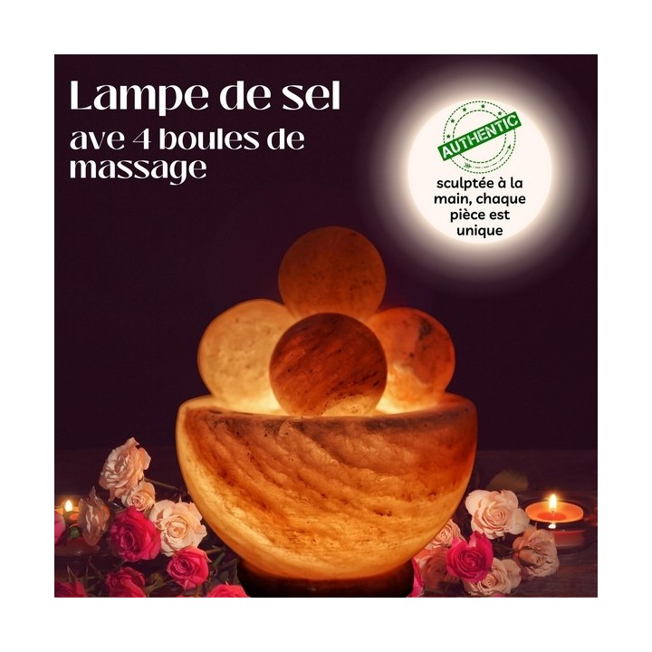 Lampada di sale dell'Himalaya con 4 sfere di massaggio in sale - 2 kg - ZEN'Arôme