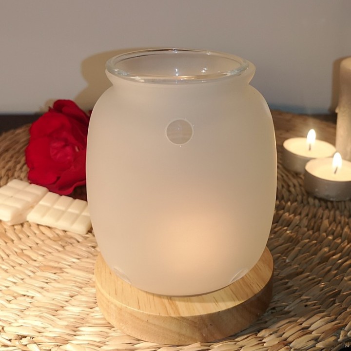 Brûle parfum à bougie en verre et bois, Série Inspiration SIETE - ZEN'Arôme