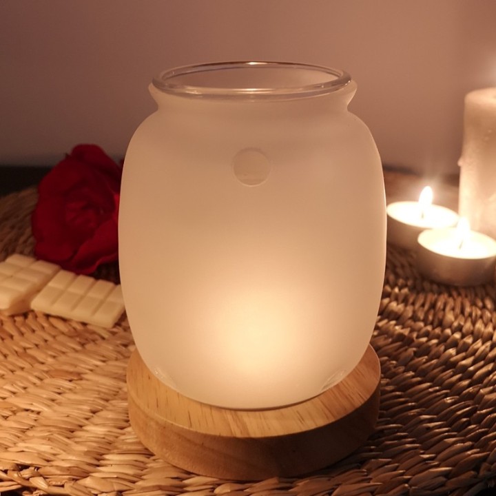 Brûle parfum à bougie en verre et bois, Série Inspiration SIETE - ZEN'Arôme