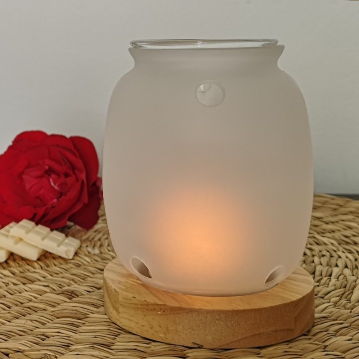 Brûle parfum à bougie en verre et bois, Série Inspiration SIETE - ZEN'Arôme