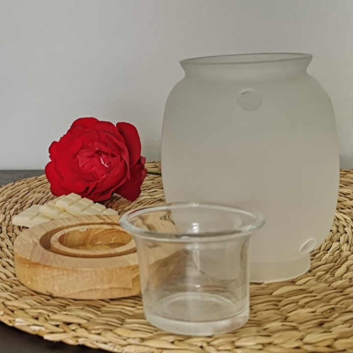 Duftbrenner mit Kerze aus Glas und Holz, Serie Inspiration SIETE - ZEN'Arôme