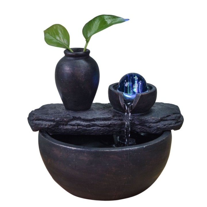 Fontaine à eau - "Bouddha Silice" avec boule tournante illuminée (LED) - Zen'Light