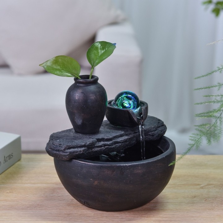 Fontaine à eau - "Bouddha Silice" avec boule tournante illuminée (LED) - Zen'Light