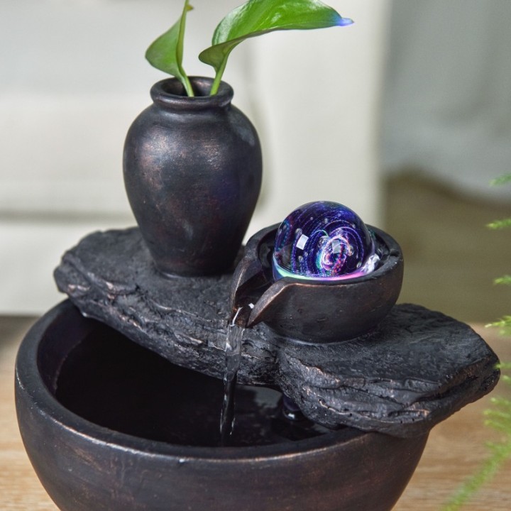 Fontaine à eau - "Bouddha Silice" avec boule tournante illuminée (LED) - Zen'Light
