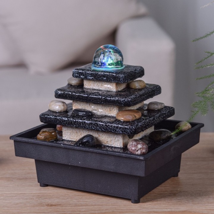 Fontaine à eau - "Zen Eka" à 4 niveaux et boule rotative illuminée (LED) - Zen'Light