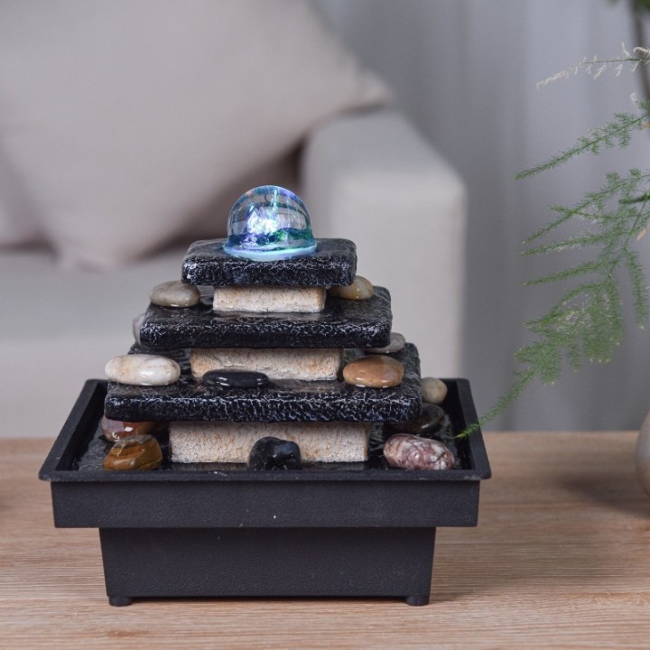 Fontaine à eau - "Zen Eka" à 4 niveaux et boule rotative illuminée (LED) - Zen'Light