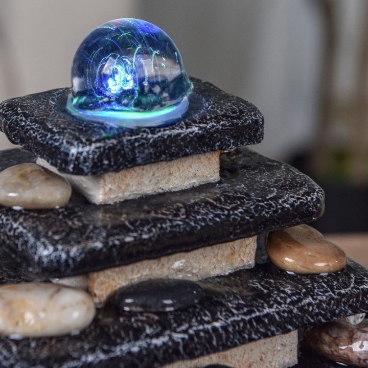 Fontaine à eau - "Zen Eka" à 4 niveaux et boule rotative illuminée (LED) - Zen'Light