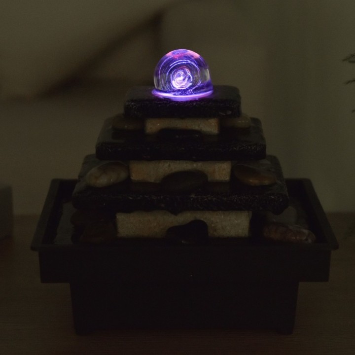 Fontana d'acqua - "Zen Eka" con 4 livelli e sfera rotante illuminata (LED) - Zen'Light