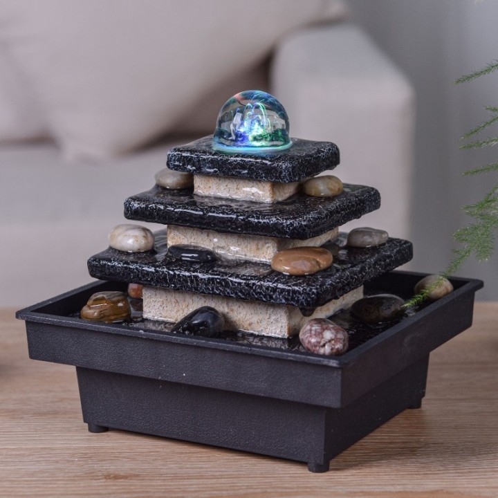 Fontana d'acqua - "Zen Eka" con 4 livelli e sfera rotante illuminata (LED) - Zen'Light