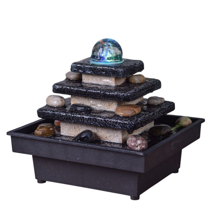 Fontana d'acqua - "Zen Eka" con 4 livelli e sfera rotante illuminata (LED) - Zen'Light